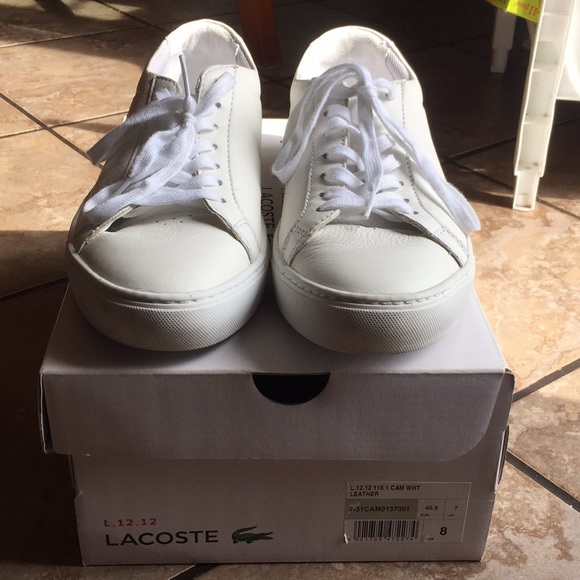 L.12..12 116 1 CAM WHT LEATHER LACOSTE SHOES - Picture 5 of 5